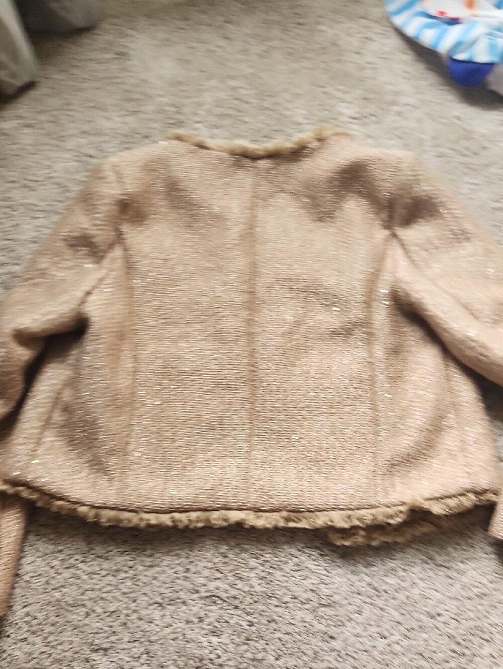 NWOT Textured Fringe Cropped Jacket in Tan - Picture 7 of 9